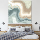 Gedempte zachte blauwgroene bruine abstracte kustp canvas afdruk (Insitu (Slaapkamer))