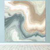 Gedempte zachte blauwgroene bruine abstracte kustp canvas afdruk (Insitu (Houten vloer))