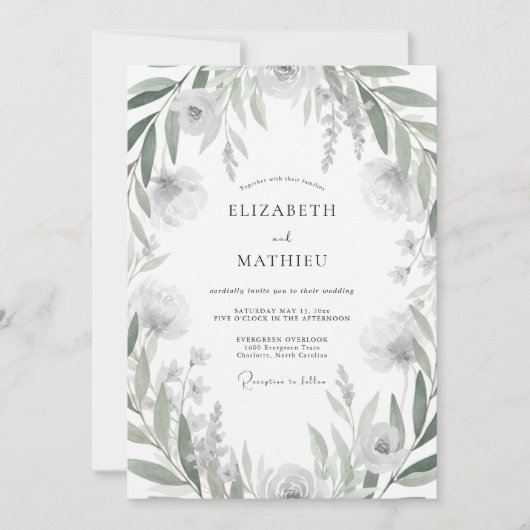 Gedempte Zilveren Eucalyptus Bruiloft Kaart (Voorkant)