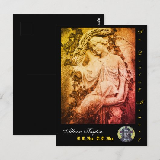 Gedenk- of rouwkaart, persoonlijk, engel briefkaart (Voorkant / Achterkant)