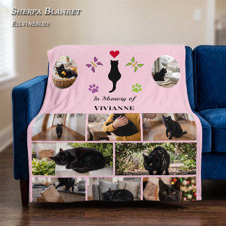 Gedenkcollage met huisdierfoto's Zwarte Kat Roze Sherpa Deken