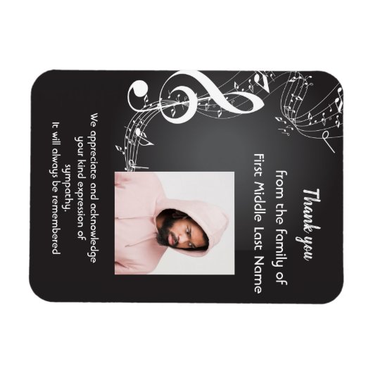 Gedenkdienst Dank u Muzieknoten achtergrond Magneet (Horizontaal)