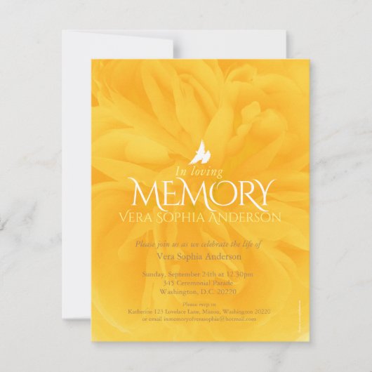 Gedenkdienst geel roos begrafenisuitnodigingen kaart (Voorkant)