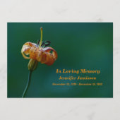 Gedenkdienst, Gouden Gele Lelie Bloemen Programmakaart (Voorkant)