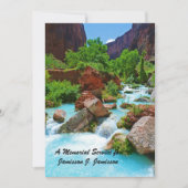 Gedenkdienst, turquoise stroom, rode rotsen kaart (Voorkant)