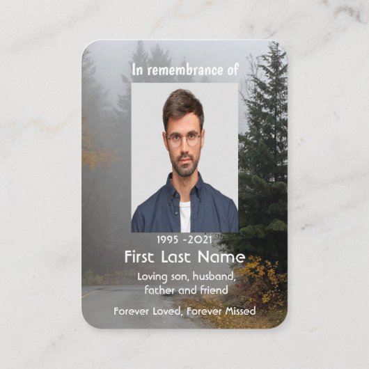 Gedenkfoto Foggy Road Trees Keepsake Visitekaartje (Achterkant)