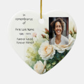 Gedenkfoto Gebed Witte rozen Bloemen Keramisch Ornament (Achterkant)