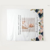 Gedenkfoto in Navy Blush Roze Herdenking Wandkleed (Voorkant (horizontaal))