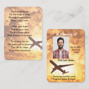 Gedenkfoto Keepsake Vliegtuigpiloot Visitekaartje