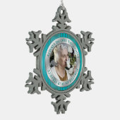 Gedenkfoto Kerst Blauwgroen Zilver Tin Sneeuwvlok Ornament (Links)