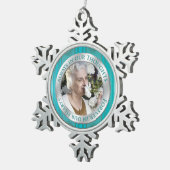 Gedenkfoto Kerst Blauwgroen Zilver Tin Sneeuwvlok Ornament (Rechts)