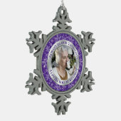 Gedenkfoto Kerst Paarse Zilver Tin Sneeuwvlok Ornament (Links)