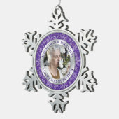 Gedenkfoto Kerst Paarse Zilver Tin Sneeuwvlok Ornament (Rechts)