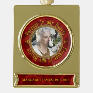 Gedenkfoto Kerst Rood Goud Keltische Knoop Verguld Banner Ornament
