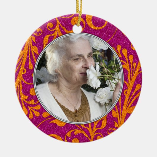 Gedenkfoto Kerstversiering Roze Sinaasappel Keramisch Ornament (Voorkant)