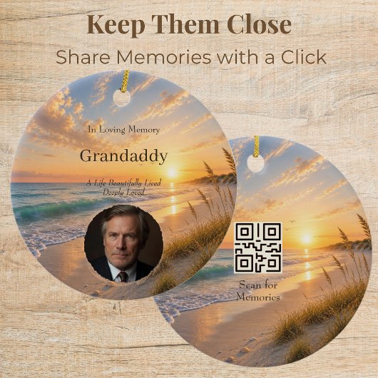 Gedenkfoto met QR-code van Oceaanomhelzing Keramisch Ornament