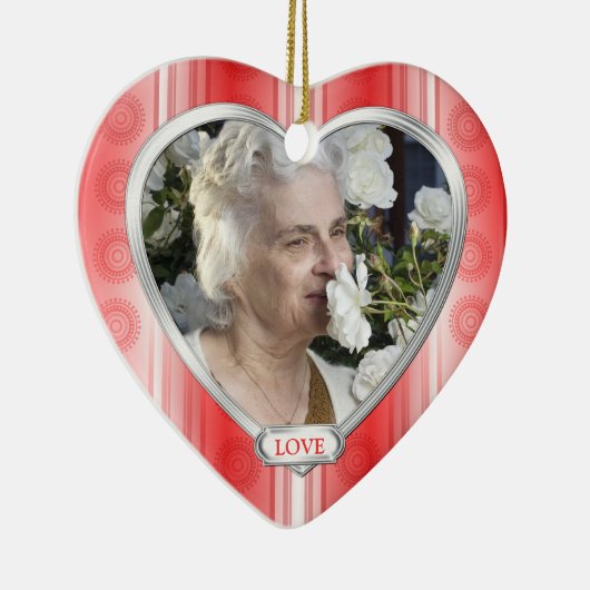 Gedenkfoto Red White Heart Christmas Keramisch Ornament (Rechts)