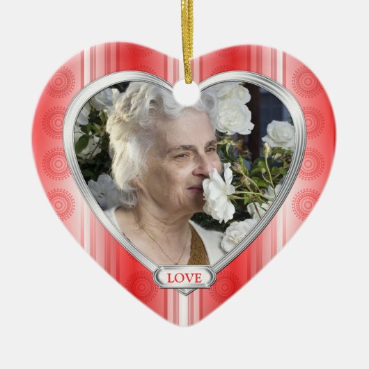 Gedenkfoto Red White Heart Christmas Keramisch Ornament (Voorkant)