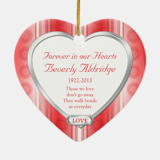 Gedenkfoto Red White Heart Christmas Keramisch Ornament (Achterkant)