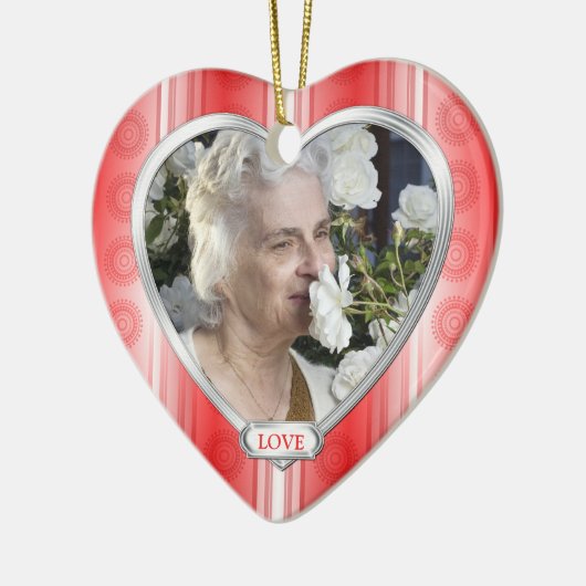 Gedenkfoto Red White Heart Christmas Keramisch Ornament (Links)