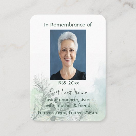 Gedenkfoto Viering van het leven Keepsake Visitekaartje (Voorkant)