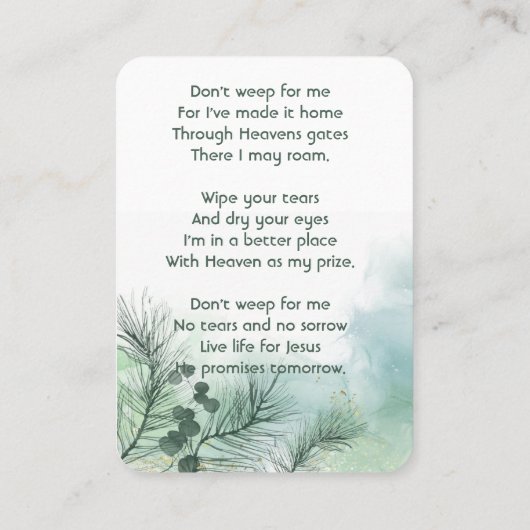 Gedenkfoto Viering van het leven Keepsake Visitekaartje (Achterkant)