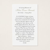 Gedenkteken Bang Hart Jezus Gebed Sympathie Kaarte Visitekaartje (Achterkant)