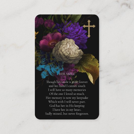 Gedenkteken Bloemensympathie Begrafenis Kaart Visitekaartje (Achterkant)