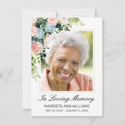 Gedenkteken Elegant Blauw Roze Rose Bloemen Foto Bedankkaart (Voorkant)