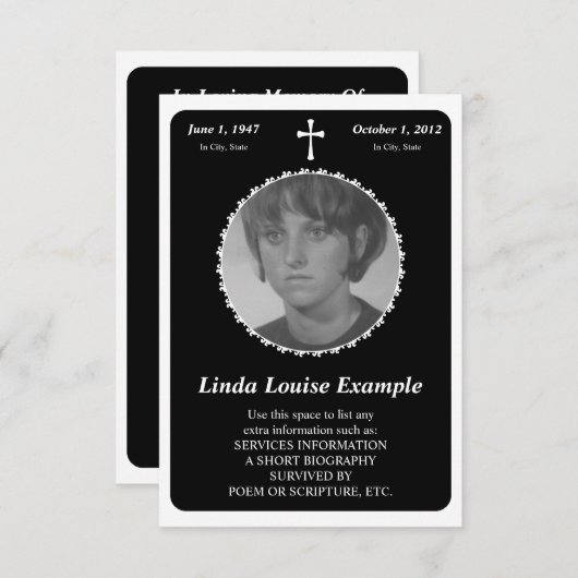 gedenkteken : elegante kruis kaart (Voorkant / Achterkant)