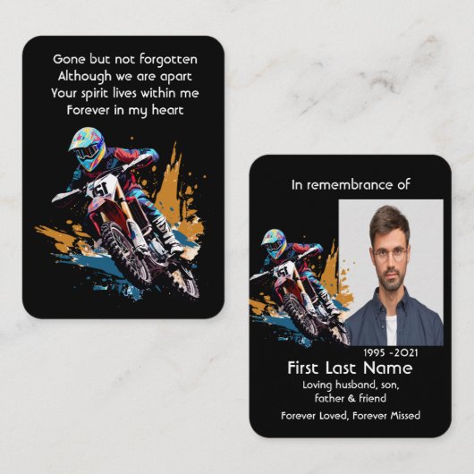 Gedenkteken Foto Gebed Motorcross Motorcycle Racin Visitekaartje (Voorkant / Achterkant)