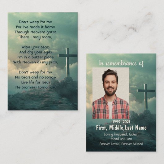 Gedenkteken Fotogebed Christelijk Cross Mountain Visitekaartje (Voorkant / Achterkant)