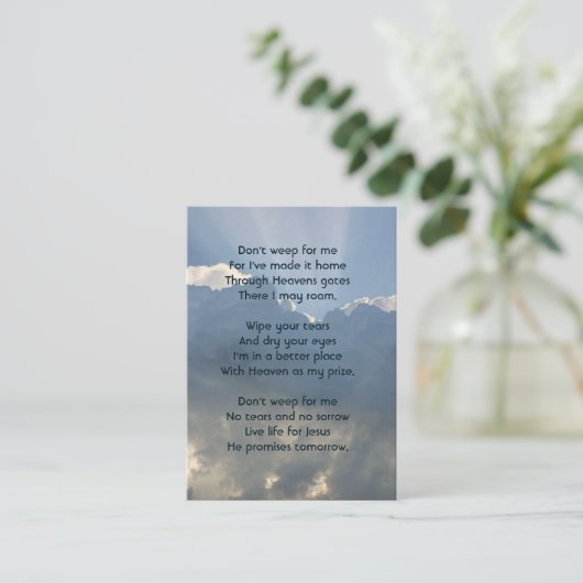 Gedenkteken Fotogebed Christelijke Hemelse Hemel Visitekaartje (Staand voorkant)