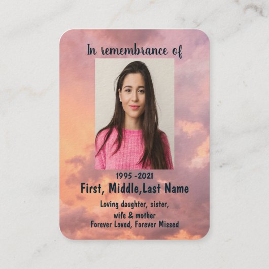 Gedenkteken Fotogebed Christelijke Hemelse Hemel Visitekaartje (Achterkant)