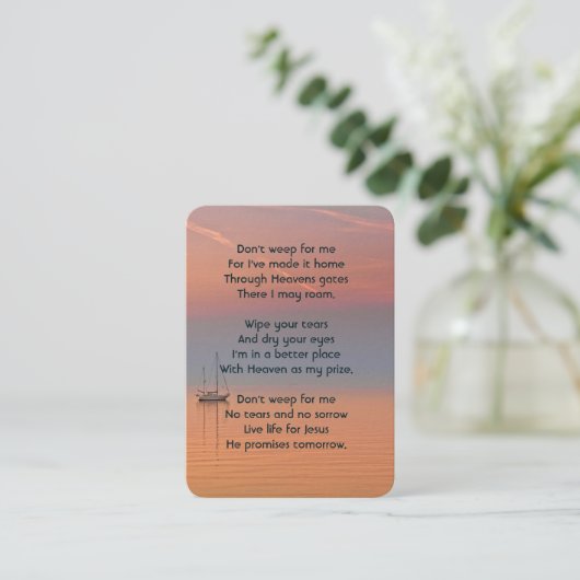 Gedenkteken Fotogebed Christelijke zeilboot waterh Visitekaartje (Staand voorkant)