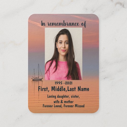 Gedenkteken Fotogebed Christelijke zeilboot waterh Visitekaartje (Achterkant)