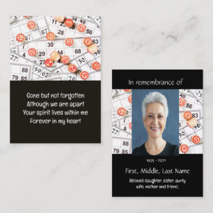 Gedenkteken Herdenking Pocket Keepsake Bingo spel Visitekaartje