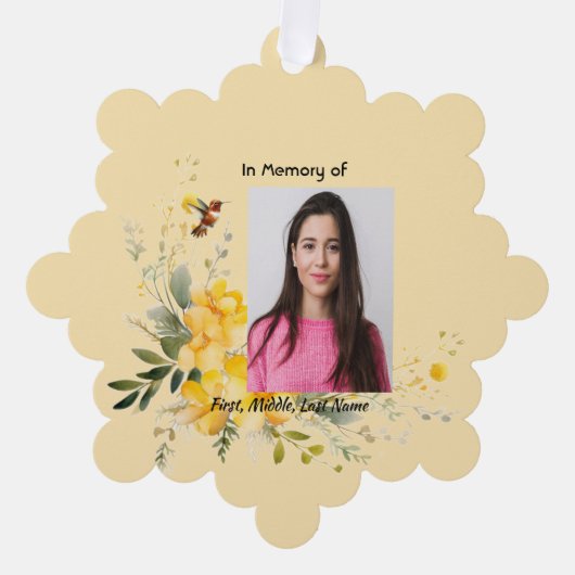 Gedenkteken Hummingbird Yellow Roses Ornament Kaart (Voorkant)