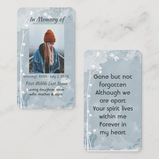 Gedenkteken Keepsake Dragonfly White Flower Visitekaartje (Voorkant / Achterkant)