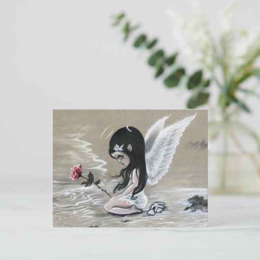Gedenkteken kleine engel oceaan scheurt roos brief briefkaart (Staand voorkant)