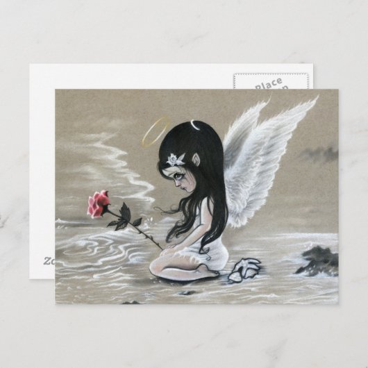 Gedenkteken kleine engel oceaan scheurt roos brief briefkaart (Voorkant / Achterkant)