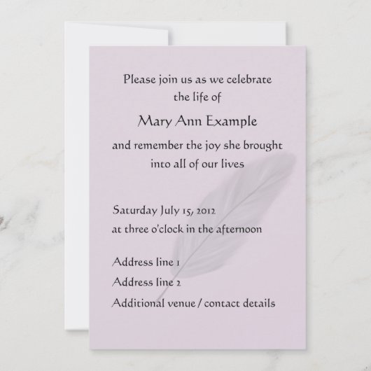 gedenkteken / levende begrafenis (Feather) Kaart (Achterkant)