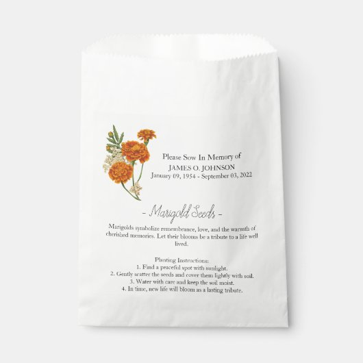 Gedenkteken Marigold Instructies Zaad Begrafenis Bedankzakje (Voorkant)