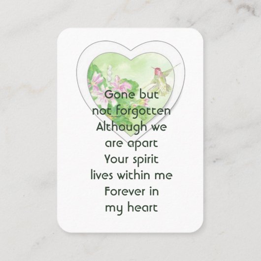 Gedenkteken, Viering van het Leven, Service Hummin Visitekaartje (Achterkant)