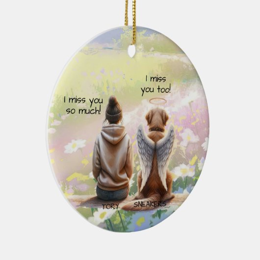 Gedenkteken voor vrouw en hond keramisch ornament (Rechts)