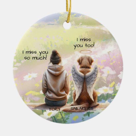 Gedenkteken voor vrouw en hond keramisch ornament (Voorkant)