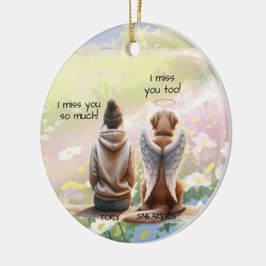 Gedenkteken voor vrouw en hond keramisch ornament (Links)