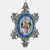Gedenktekenfoto Christmas Blue Silver Tin Sneeuwvlok Ornament (Links)