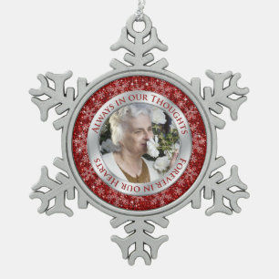 Gedenktekenfoto Kerst Rood Zilver Tin Sneeuwvlok Ornament