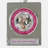 Gedenktekenfoto Kerst Roze Zilveren Sneeuwvlok Verzilverd Banner Ornament (Voorkant)